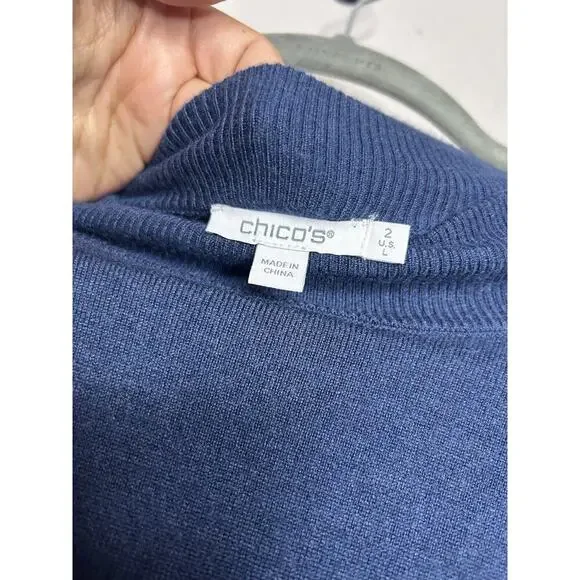 Chico’s Navy Blue Soft Stretch Mock Neck Satin Sleeve Sweater Size 2 US 12 - Picture 5 of 8